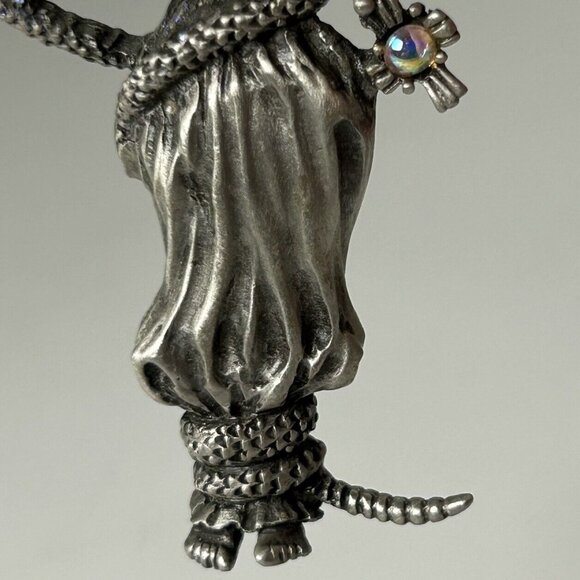 Vintage Pewter JJ Jonette Set of 2 Pins Brooch Mythical Dragon Snake Woman - Picture 6 of 11